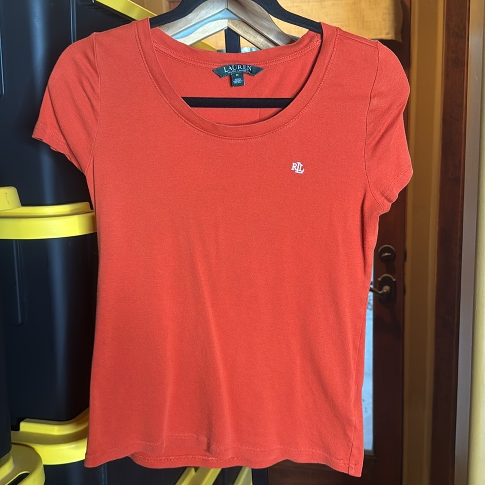 Vintage Y2K Lauren Ralph Lauren Orange Cap Sleeve Baby Tee Size Medium - Picture 4 of 8